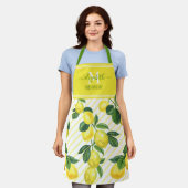 Tablier Monogramme rustique moderne citrons rayures d'aqua (Porté)