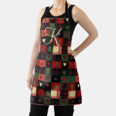 Tablier Monogramme Rustique Pays Rouge Vert Coeurs Plaid (Insitu)