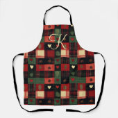 Tablier Monogramme Rustique Pays Rouge Vert Coeurs Plaid (Recto)