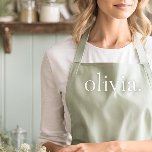 Tablier Monogramme Sage Vert Moderne Feminine Nom Élégant