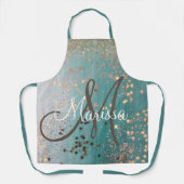 Tablier Monogramme Shimmery Gold Stars Sur Turquoise (Recto)
