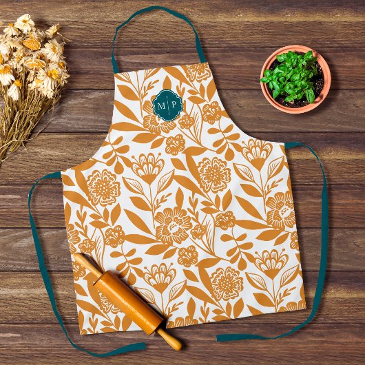 Tablier Monogramme Style Pays Bold Motif Floral Jaune