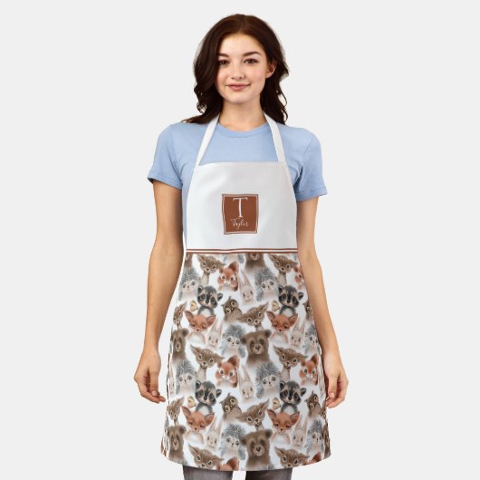 Tablier Monogramme sur mesure, animaux forestiers Motif de (Porté)