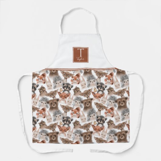 Tablier Monogramme sur mesure, animaux forestiers Motif de (Recto)