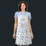 Tablier Monogramme sur mesure, baies et Motif de verdure<br><div class="desc">Ajoutez votre propre nom et votre propre nom et faites de ce bel apron votre propre! Blueberries et motif verdoyant dans les tons magenta, violet et vert. Superficie en blanc avec section monogramme en blanc avec votre initiale en vert manuscrit Script et nom dans la typographie de bloc magenta. Magenta...</div>
