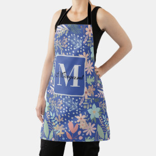 Tablier Monogramme Thématique Fleur Feuille Floral Élégant