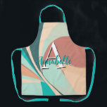 Tablier Monogramme Turquoise Abstrait Retro Moderne Peach<br><div class="desc">Ce tablier abstrait moderne attire l'attention et fait une déclaration avec son aspect rétro de tourbillons de pêche,  turquoises,  aqua et de rouille d'argile. Ajoutez un nom et une initiale pour le personnaliser. Créé par Simply Farmhouse Press.</div>