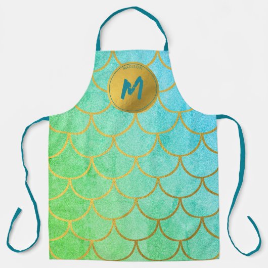 Tablier Monogramme Turquoise Motif de Parties scintillant (Recto)