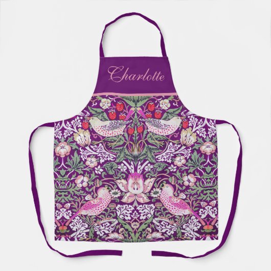 Tablier Monogramme violet William Morris Strawberry Thief (Recto)