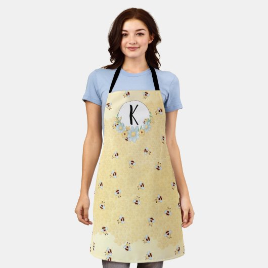 Tablier Monogramme Whimsical Bee and Honeycomb (Porté)