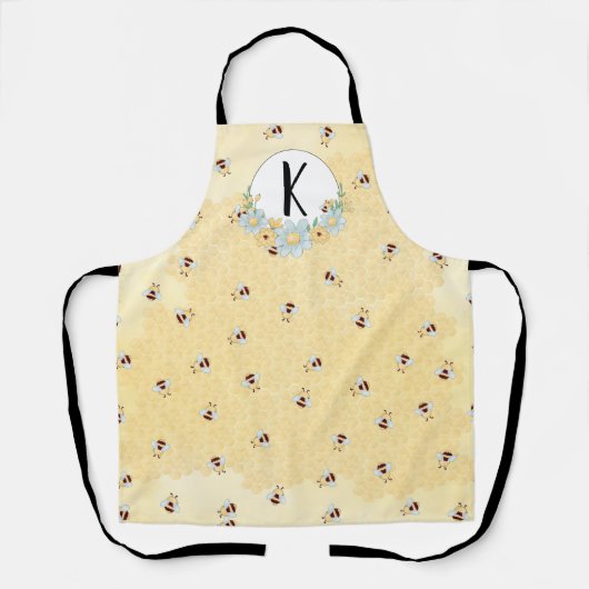 Tablier Monogramme Whimsical Bee and Honeycomb (Recto)