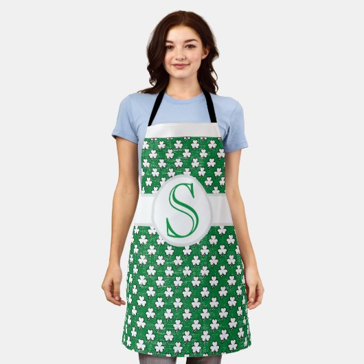 Tablier Monogrammed St. Paddy's Day Clover Motif Lucky (Porté)