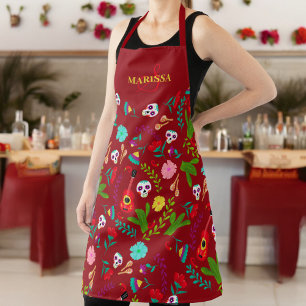 Tablier Monographie florale mexicaine 5 de mayo rouge