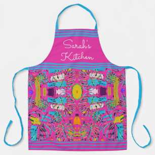 Tablier Monstera Leaf Pink Pop Art Tout-En Imprime