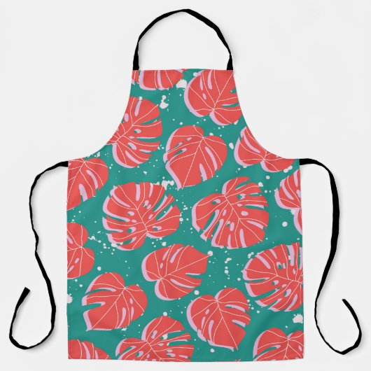 Tablier Monstère rouge : motif tropical vert (Recto)