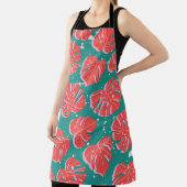 Tablier Monstère rouge : motif tropical vert (Insitu)