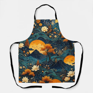 Tablier Montagne de Lune Dorée Motif Floral de Lotus sous