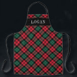 Tablier Montre rouge et verte Plaid Fêtes personnalisées<br><div class="desc">Le tablier de vacances Festive saisonnier dispose d'un classique rouge, vert chasseur et noir montre écossais écossais tartan plaid motif avec texte serif blanc monogramme qui peut être personnalisé avec un nom. Que vous soyez en cuisine de dîner de Noël, en train de cuisiner des biscuits de vacances ou de...</div>
