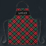 Tablier Montre rouge et verte Plaid Fêtes personnalisées<br><div class="desc">Le tablier de vacances Festive saisonnier dispose d'un classique rouge, vert chasseur et noir montre écossais écossais tartan plaid motif avec texte serif blanc monogramme qui peut être personnalisé avec un nom. Que vous soyez en cuisine de dîner de Noël, en train de cuisiner des biscuits de vacances ou de...</div>