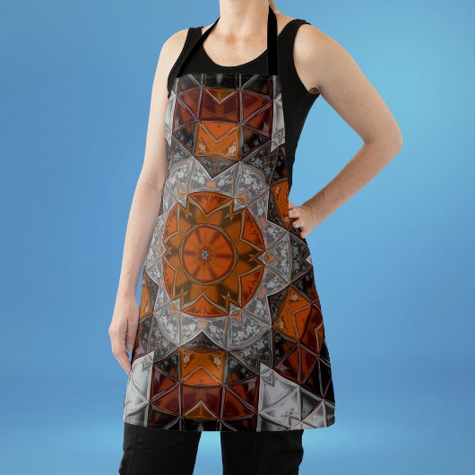 Tablier Mosaic Mandala Fleur orange blanc et noir
