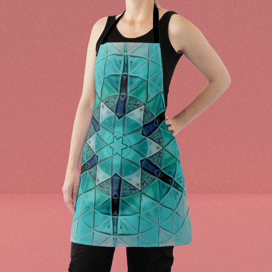 Tablier Mosaic Mandala Flower bleu et blanc