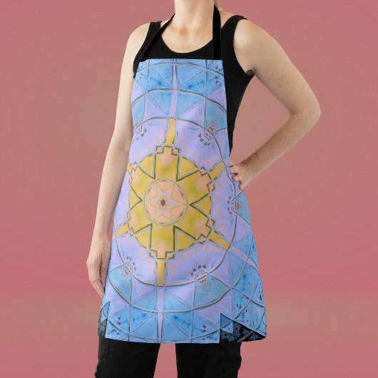Tablier Mosaic Mandala Flower bleu et jaune