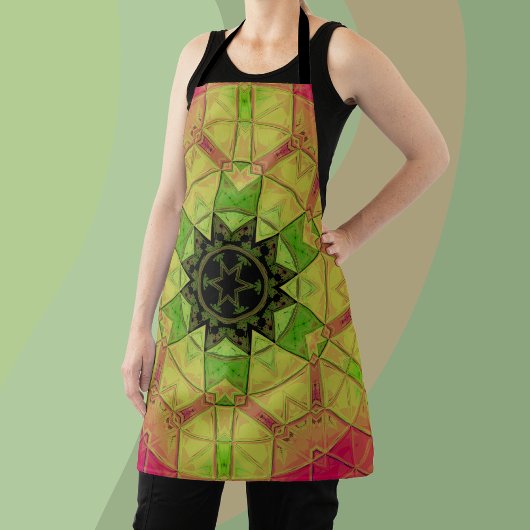 Tablier Mosaic Mandala Flower jaune vert et rose