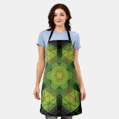 Tablier Mosaic Mandala Flower vert jaune et noir (Porté)