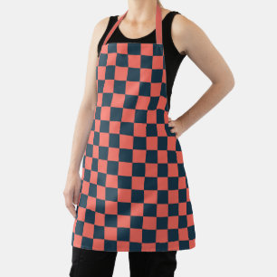 Tablier Motif à carreaux corail et marine