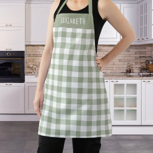 Tablier Motif à carreaux gingham vert sauge personnalisé