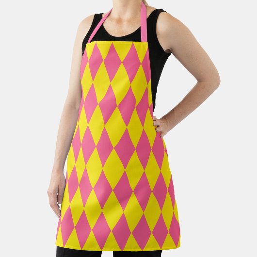 Tablier Motif à carreaux Harlequin rose et jaune