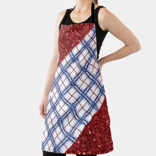 TABLIER MOTIF À CARREAUX PATRIOTIQUE ROUGE BLANC BLEU (Insitu)