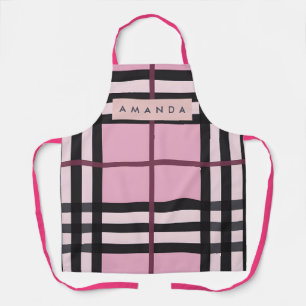 Tablier Motif à carreaux personnalisé rose vif et noir