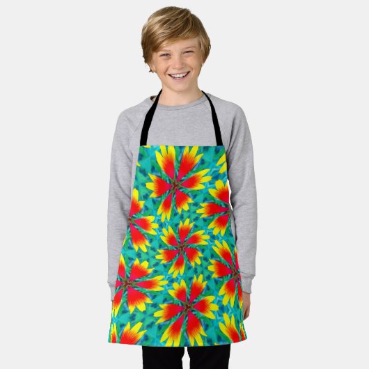 Tablier Motif à fleurs orange jaune (Porté)