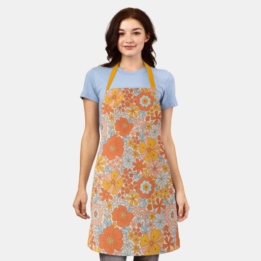 Tablier Motif à fleurs Orange Retro (Porté)