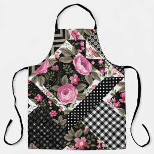 Tablier motif à patchwork floral transparent avec géométri