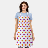 Tablier Motif à pois orange violet blanc (Porté)