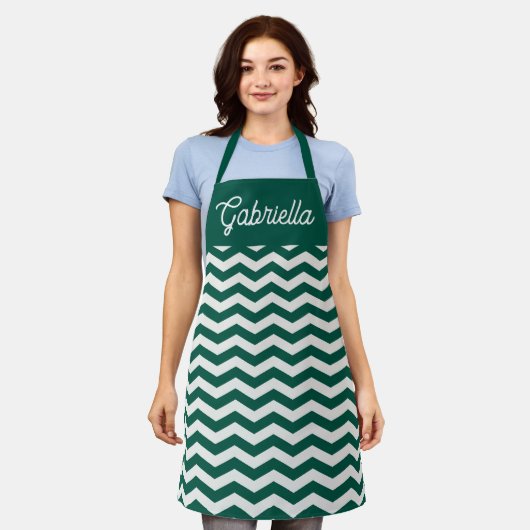 Tablier Motif à rayures zig zag Chevron vert sarcelle (Porté)