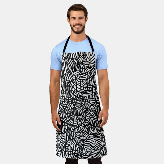 Tablier Motif Abstrait de lignes noir et blanc (Porté)