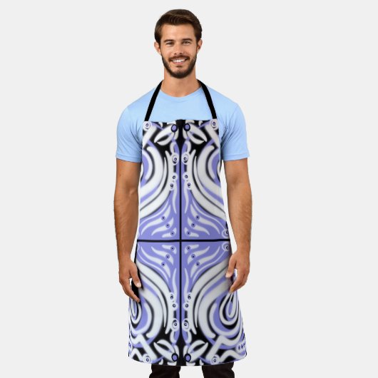 Tablier Motif Abstrait mauve noir blanc (Porté)