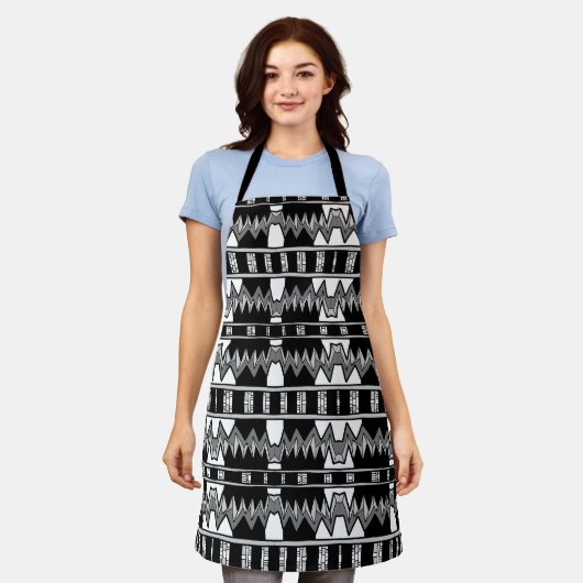 Tablier Motif afrofuturiste gris (Porté)