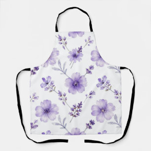 Tablier Motif aquarelle de fleurs de lin pourpre lavande