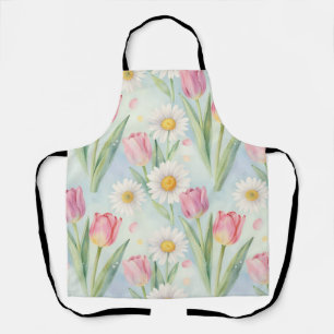 Tablier Motif aquarelle de printemps à la pâquerette et tu