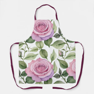 Tablier Motif aquarelle de roses roses et lavande