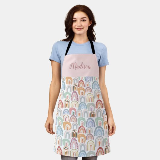 Tablier Motif arc-en-ciel rose pastel mignon (Porté)
