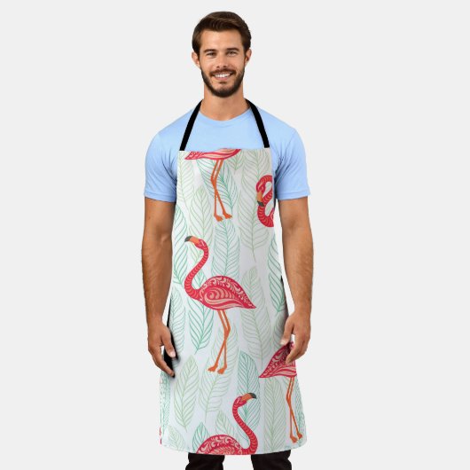 Tablier Motif avec des ornements flamands roses sur un fon (Porté)