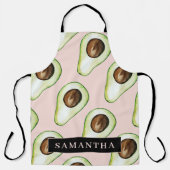 Tablier Motif Avocado Rose Et Vert Moderne Avec Nom (Recto)