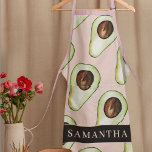 Tablier Motif Avocado Rose Et Vert Moderne Avec Nom<br><div class="desc">Motif Avocado Rose Et Vert Moderne Avec Nom</div>