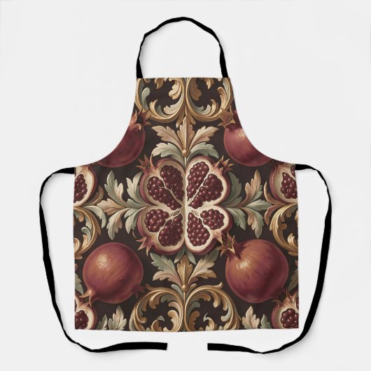 Tablier Motif baroque de grenade fruitée orné foncé rouge (Recto)