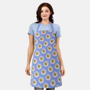 Tablier Motif blanc marguerite sur bleu clair
